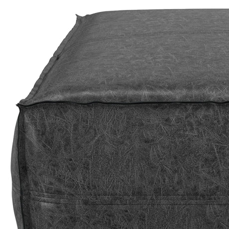 Extra Large Distressed Black Vegan Faux Leather Pouf - Omega Lifestyles