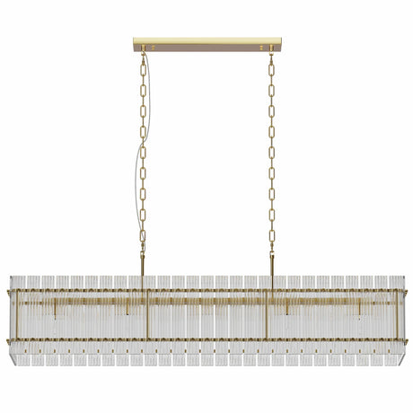 Modern Rectangular Crystal Glass 10-Light Gold Chandelier - Omega Lifestyles