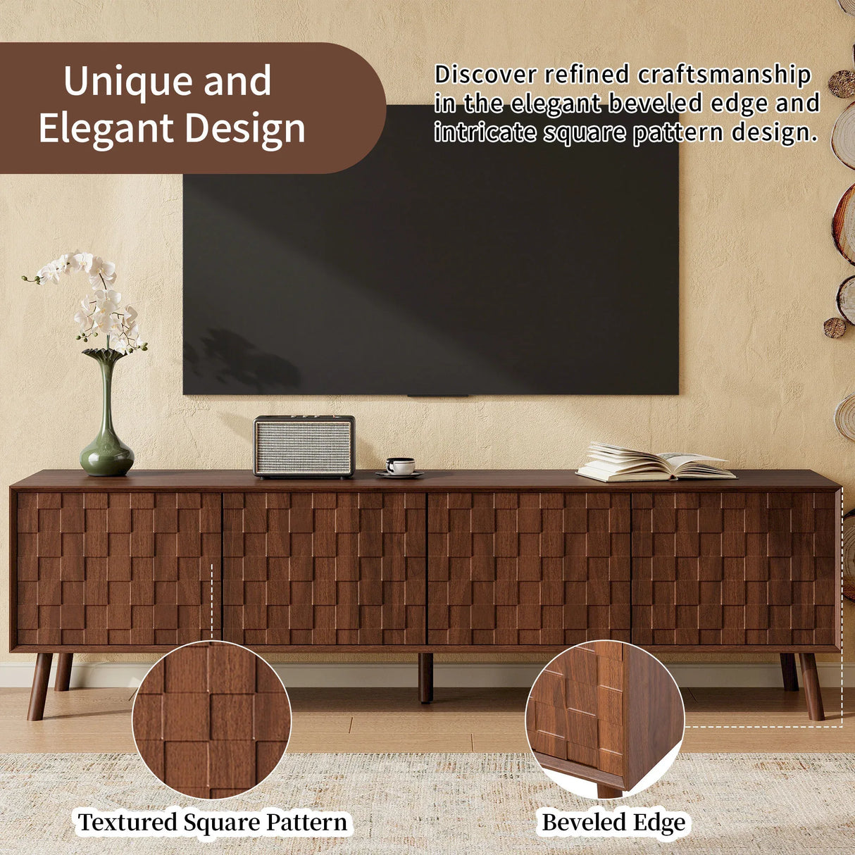 70-Inch Modern Walnut TV Stand With Soft-Closing Hinges - Omega Lifestyles