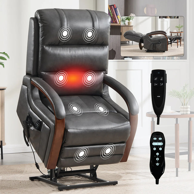 Power Lift Recliner Chair With Heat Massage and Wood Armrests - Omega Lifestyles