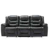 3 Seater Manual Recliner Chair With Cup Holders Black PU - Omega Lifestyles