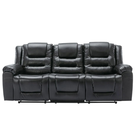 3 Seater Manual Recliner Chair With Cup Holders Black PU - Omega Lifestyles