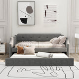 Gray Linen Upholstered Twin Daybed With Trundle - Omega Lifestyles