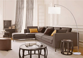 Brushed Nickel Metal Arch Floor Lamp With Fabric Shade - Omega Lifestyles