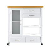 White Rolling Kitchen Island Cart With Drawers And Wheels - Omega Lifestyles