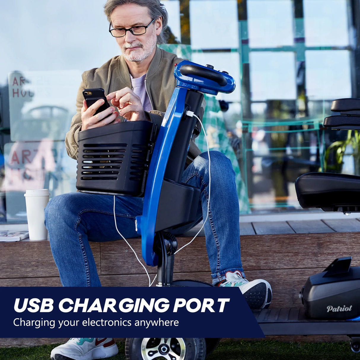 Outdoor Compact Mobility Scooter With Windshield USB Charger - Omega Lifestyles
