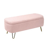 Pink Faux Fur Upholstered Storage Bench With Gold Legs - Omega Lifestyles