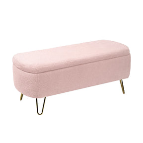 Pink Faux Fur Upholstered Storage Bench With Gold Legs - Omega Lifestyles