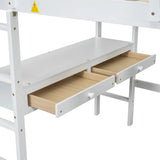 Full White Pine Full Loft Bed With Built-In Desk - Omega Lifestyles