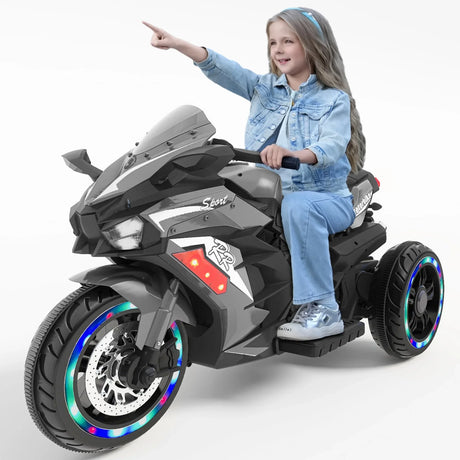 12V Grey Plastic Kids Electric Ride-On Motorcycle - Omega Lifestyles