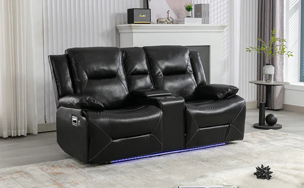 3-Seater Manual Recliner Chair Leather Gel With LED Lights - Omega Lifestyles