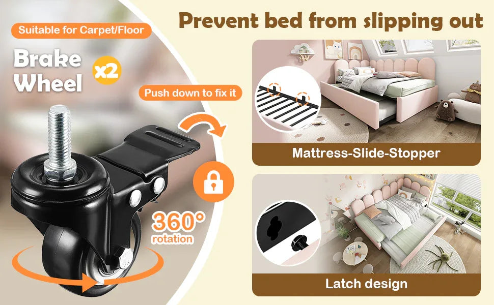 Pink Velvet Twin Daybed With Pull-Out Trundle Bed - Omega Lifestyles