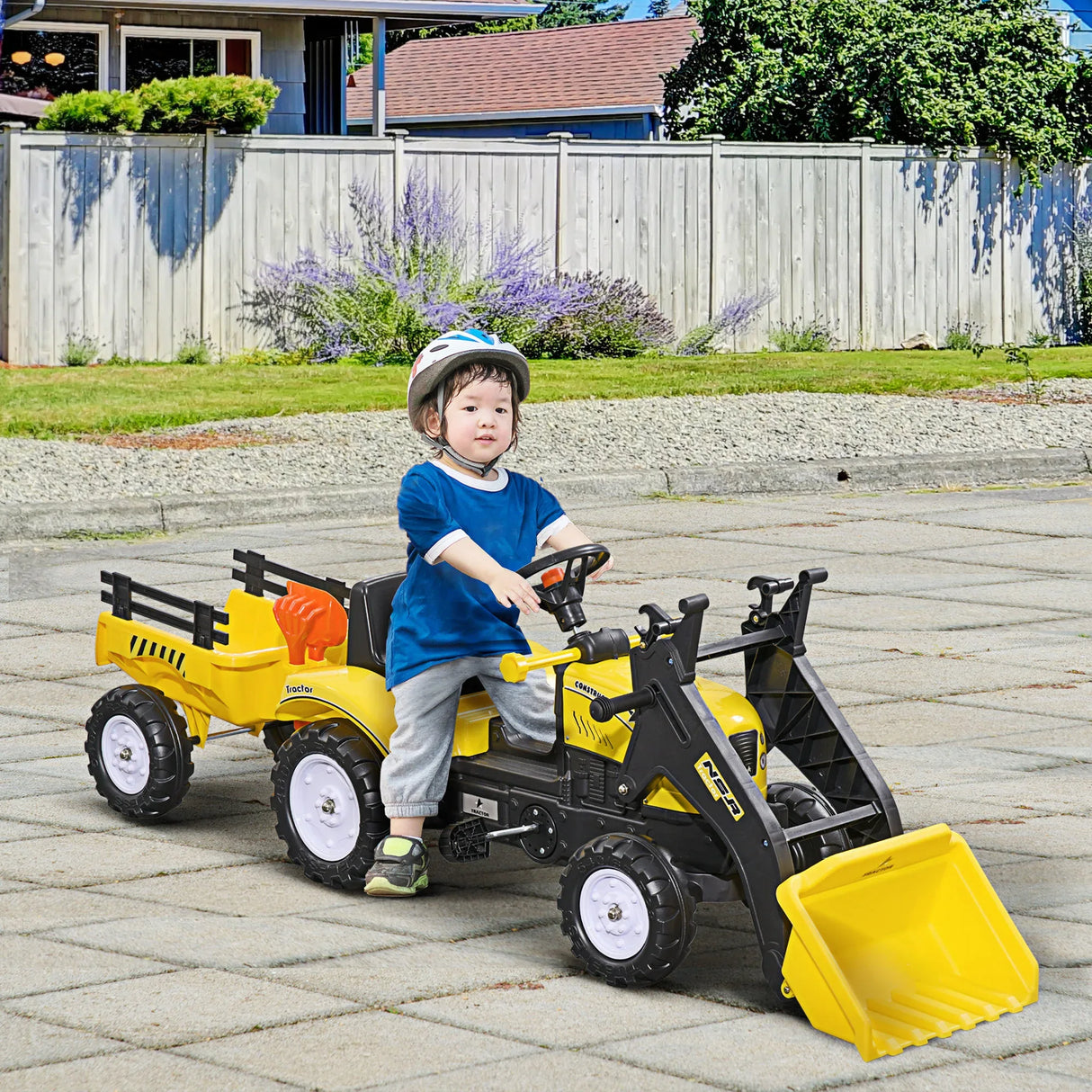 Kids Pedal Ride-On Excavator Bulldozer With Trailer - Omega Lifestyles