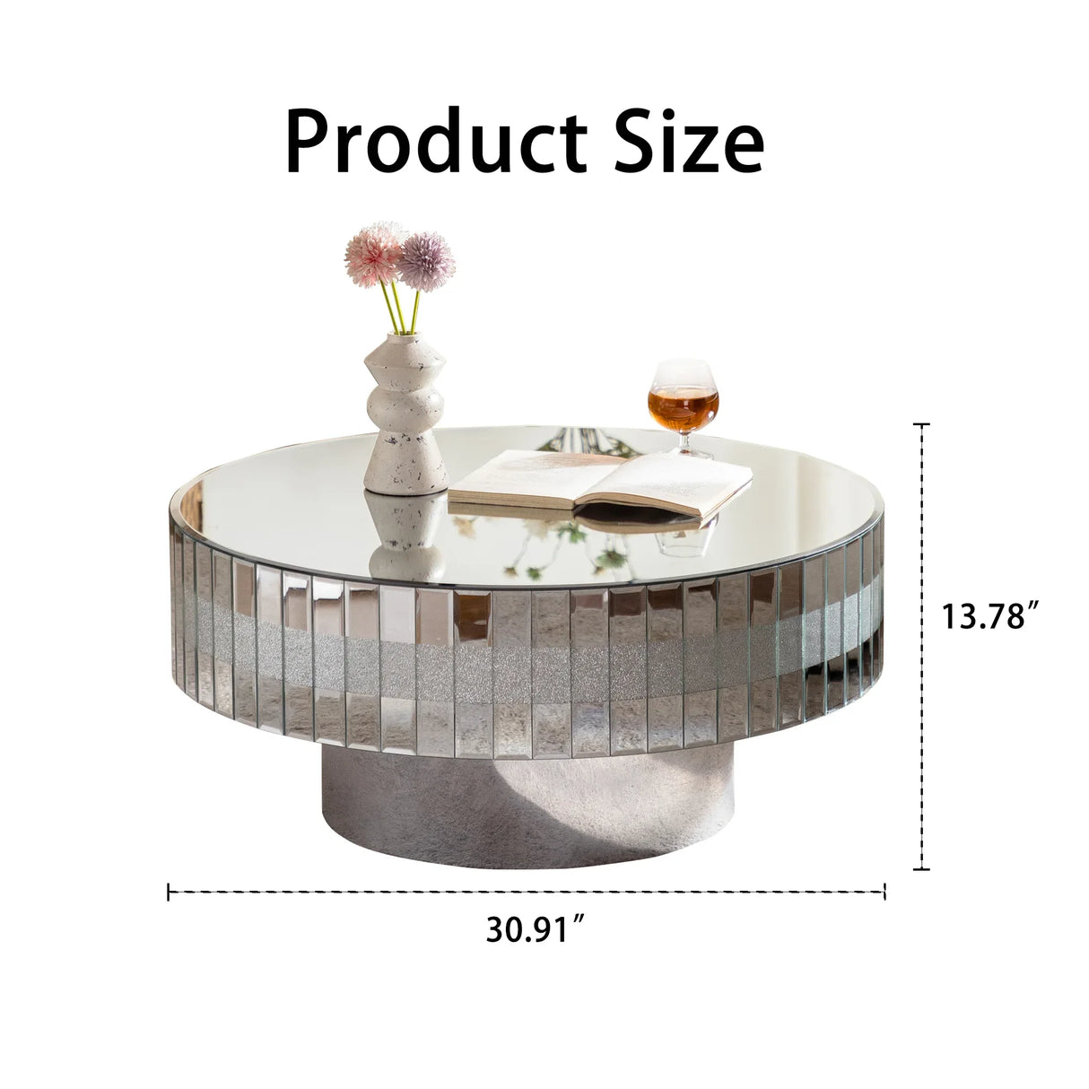 Round Mirrored Crystal Edge Silver Coffee Table - Omega Lifestyles