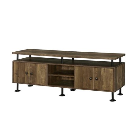 Rustic Oak Metal Frame Storage TV Stand - Omega Lifestyles