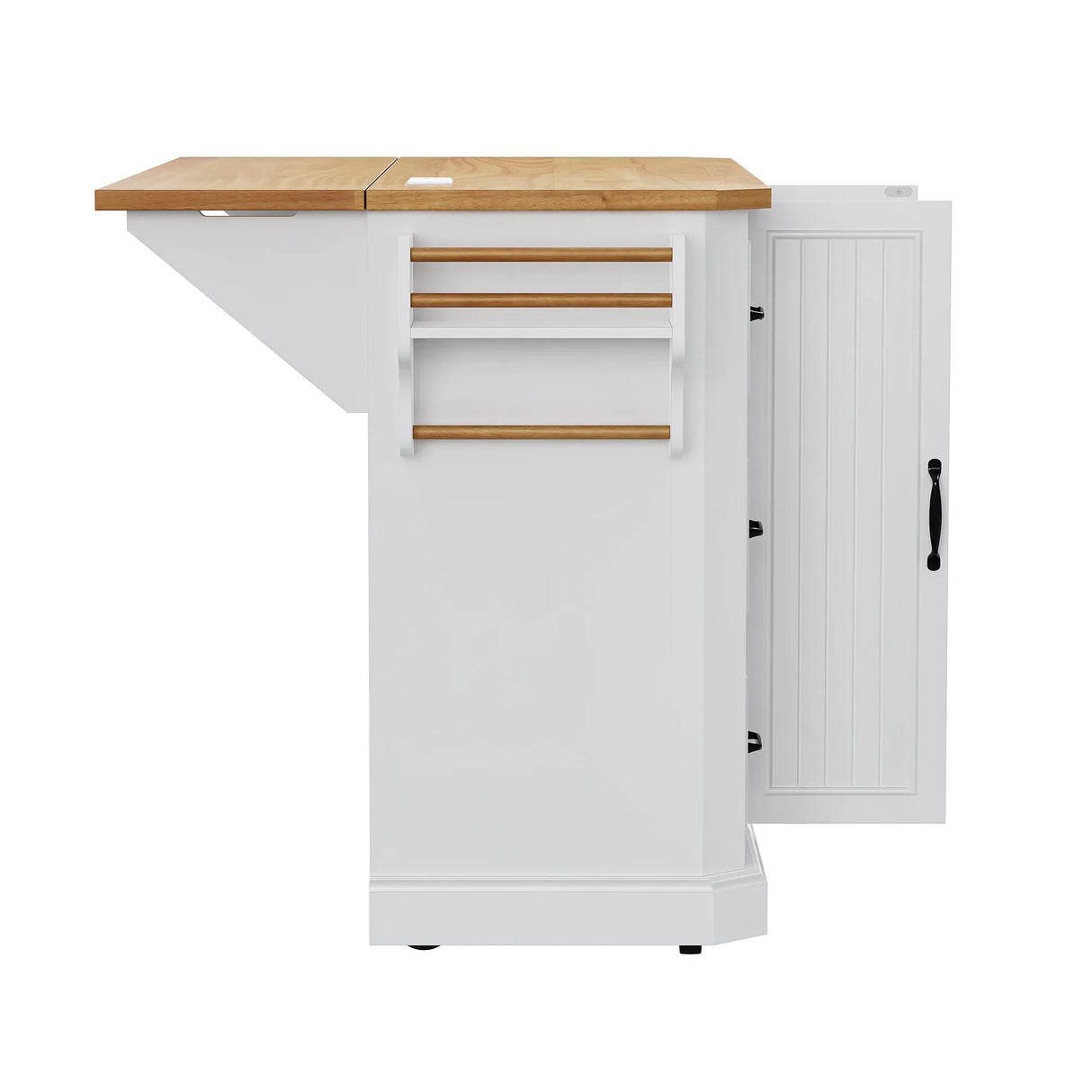 Rustic White Rubber Wood Rolling Kitchen Island Cart - Omega Lifestyles