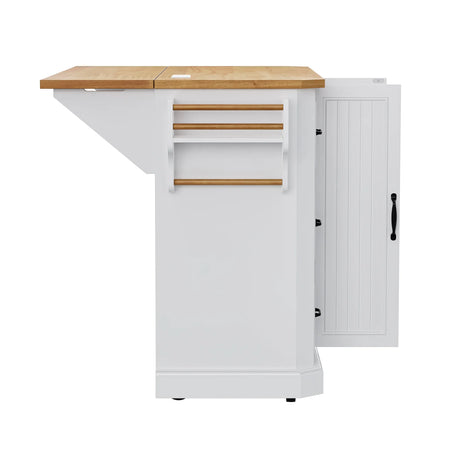 Rustic White Rubber Wood Rolling Kitchen Island Cart - Omega Lifestyles