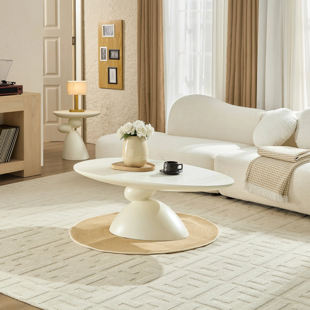 Minimalist Milk White Fiberglass Oval Coffee Table - Omega Lifestyles