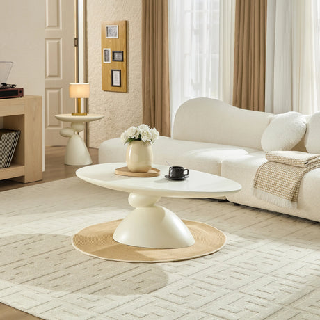 Minimalist Milk White Fiberglass Oval Coffee Table - Omega Lifestyles