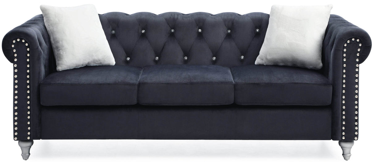 Velvet Upholstered Three-Seat Tufted Sofa With Nailhead Trim - Omega Lifestyles