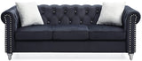 Velvet Upholstered Three-Seat Tufted Sofa With Nailhead Trim - Omega Lifestyles