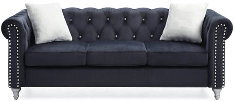 Velvet Upholstered Three-Seat Tufted Sofa With Nailhead Trim - Omega Lifestyles
