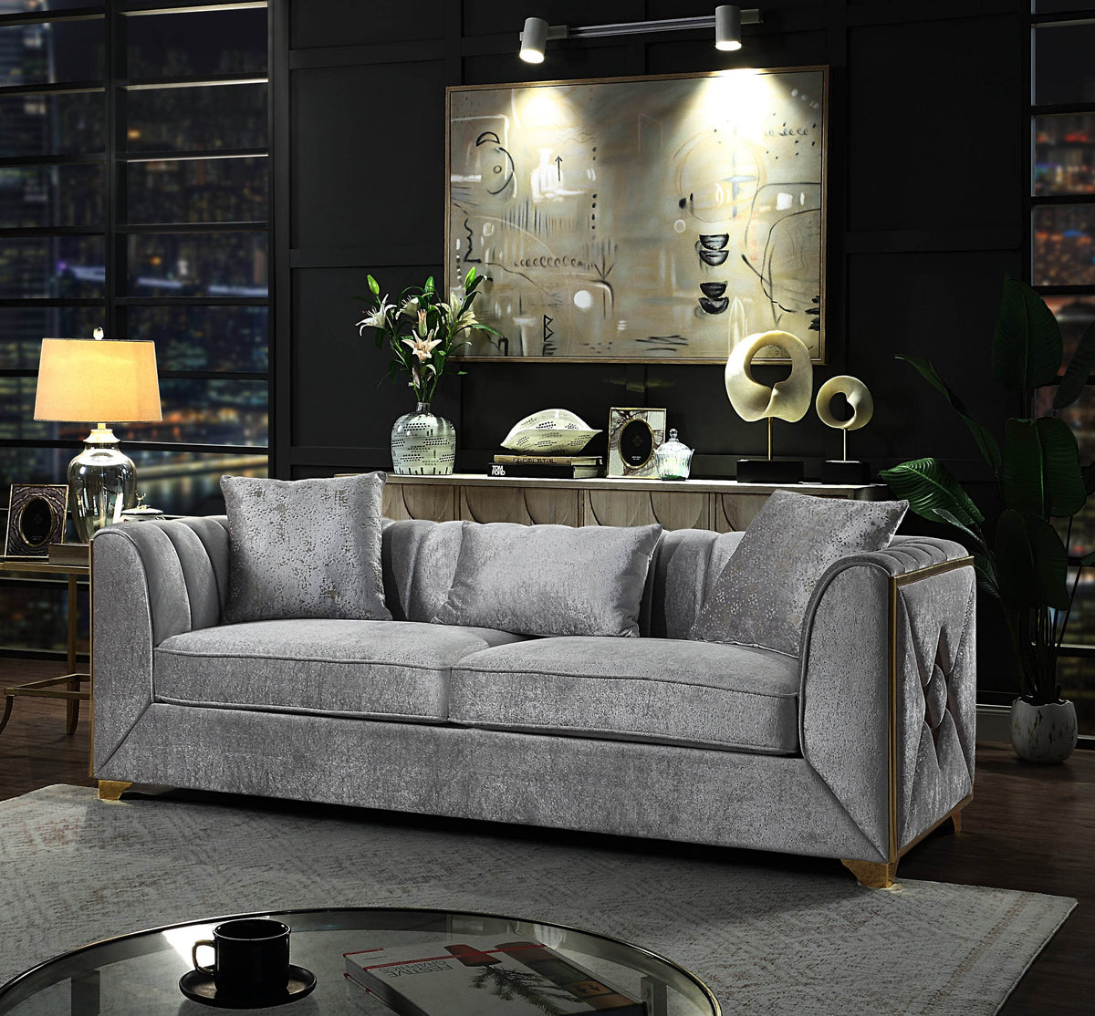 Modern Velvet Upholstered Wood Frame Sofa Three Seat - Omega Lifestyles