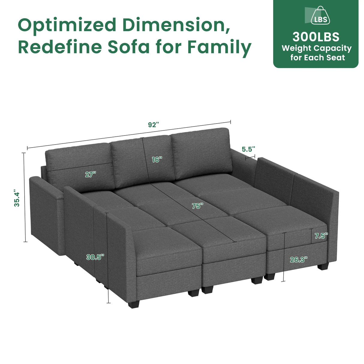 Modular 7-Seater U-Shaped Memory Foam Sectional Sofa - Omega Lifestyles