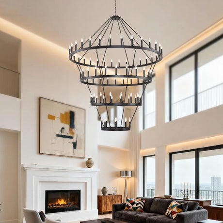 Farmhouse 70-Inch 60-Light Wagon Wheel Chandelier - Omega Lifestyles