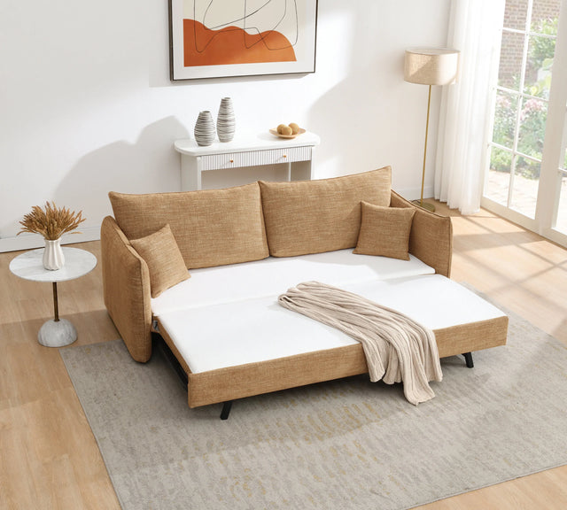 Mocha Chenille Convertible Full Size Sofa Bed With Pillows - Omega Lifestyles