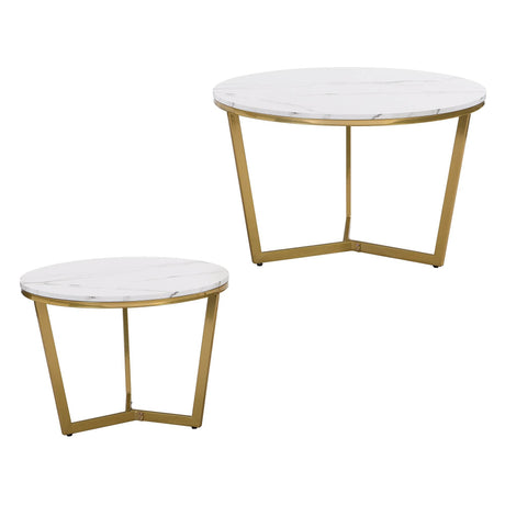 Modern Round Nesting 2-Piece White Marble Coffee Table Set - Sleep Galleria