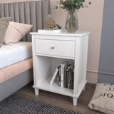 White MDF Kids Wooden Nightstand With Drawer Shelf - Omega Lifestyles