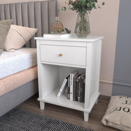 White MDF Kids Wooden Nightstand With Drawer Shelf - Omega Lifestyles