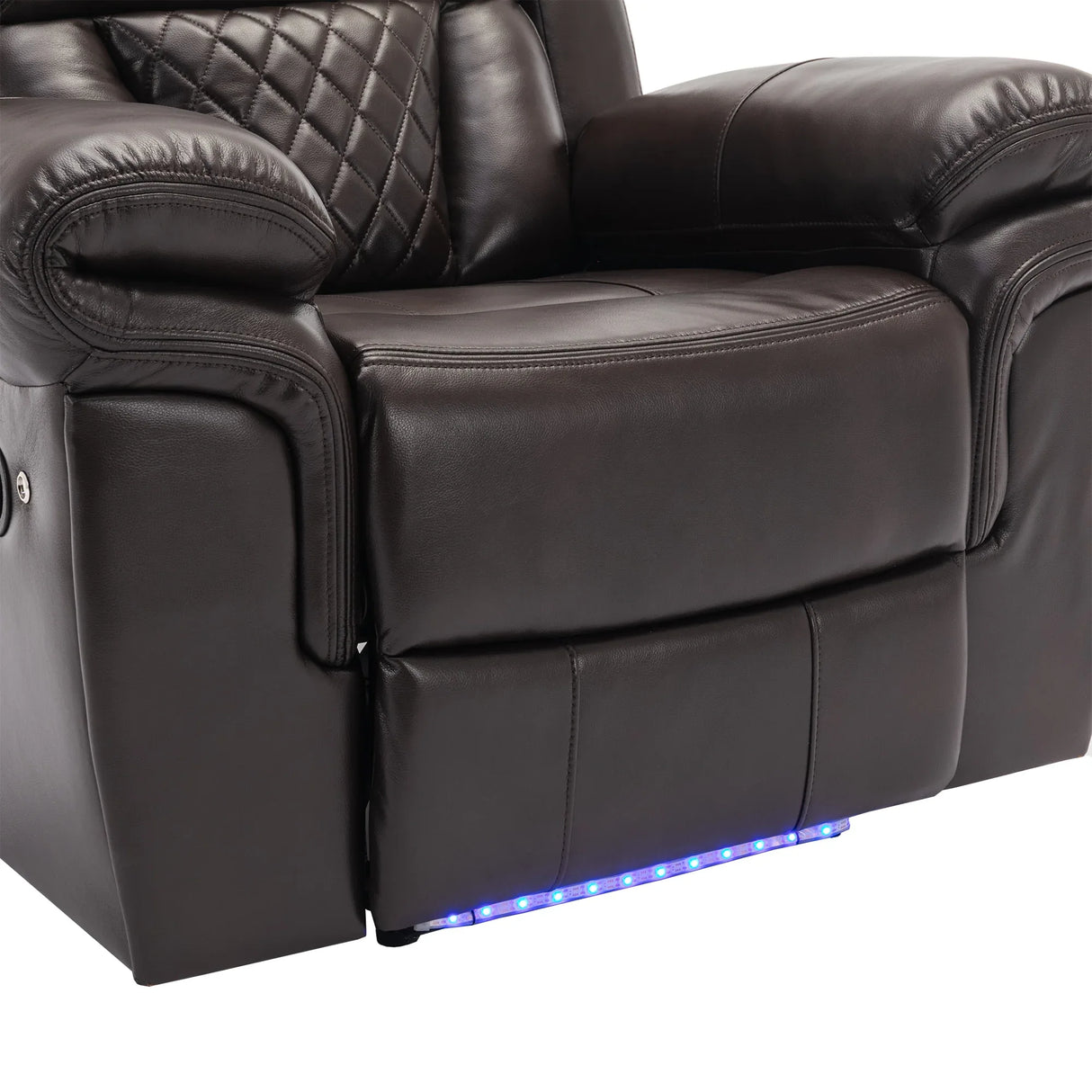 Manual Recliner Brown Faux Leather Chair With LED Light Strip - Omega Lifestyles
