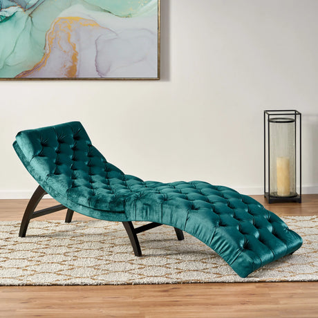 Elegant Teal Altay Velvet Tufted Curved Chaise Lounge - Omega Lifestyles