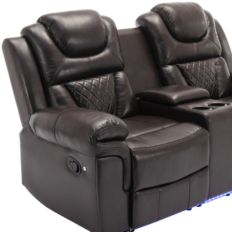 Brown Faux Leather Manual Recliner Chair With LED Light - Omega Lifestyles