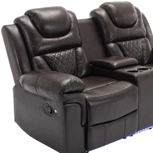Brown Faux Leather Manual Recliner Chair With LED Light - Omega Lifestyles