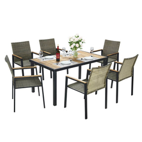 7-Piece Outdoor Patio Dining Set With Acacia Wood - Omega Lifestyles
