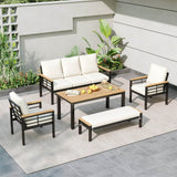5-Piece Acacia Wood Iron Frame Patio Furniture Set - Omega Lifestyles