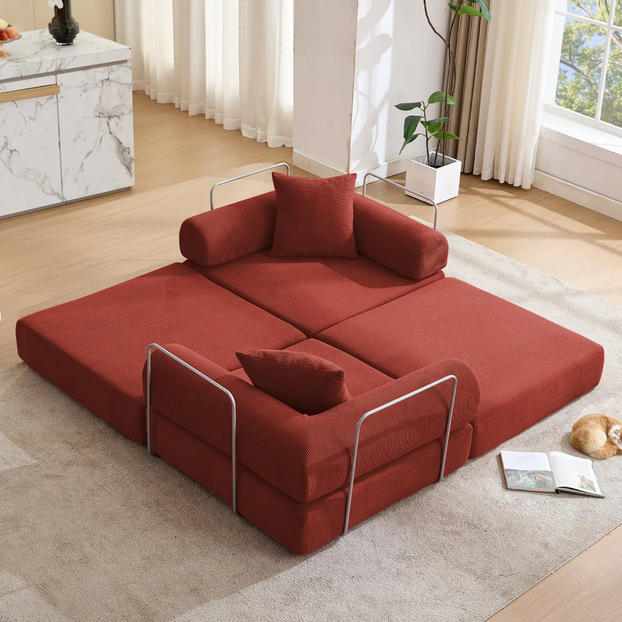 Modular Folding Convertible Corduroy Sofa Bed - Omega Lifestyles