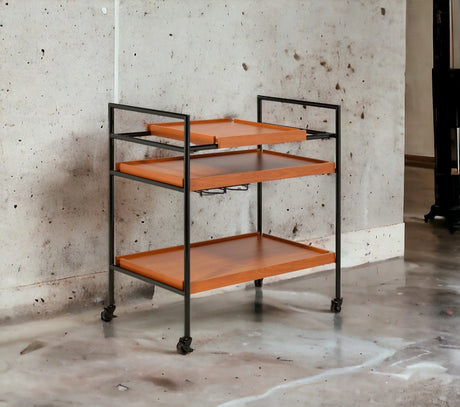 Oaken Black And Oak Finish Metal Serving Cart - Omega Lifestyles