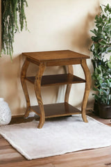 Walnut Finish Square Leg Accent Table With Storage Shelves - Omega Lifestyles