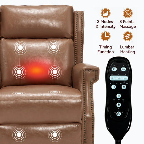 Camel Faux Leather Manual Recliner Chair With Massage Heat - Omega Lifestyles