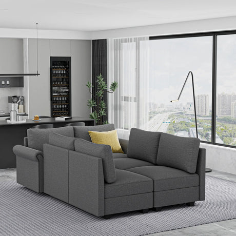 Modern U-Shaped 6-Seater Modular Sectional Sofa With Storage - Omega Lifestyles