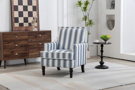 Vintage Blue White Striped Upholstered Accent Chair - Omega Lifestyles