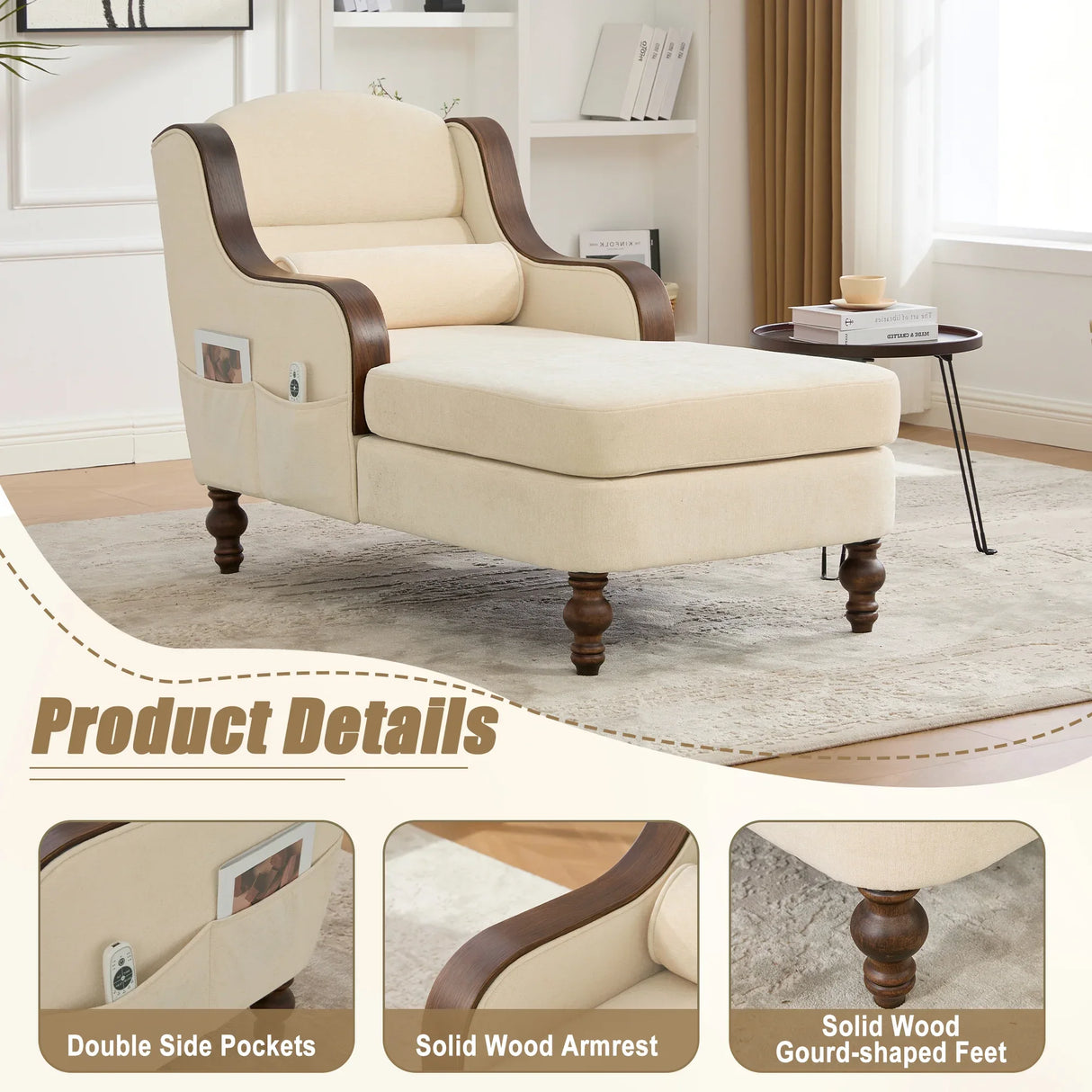 Beige Chenille Upholstered Wide Seat Lounge Chair - Omega Lifestyles
