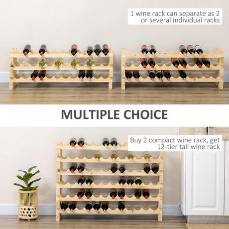 Natural Wood 72-Bottle Stackable Wine Rack Organizer - Omega Lifestyles
