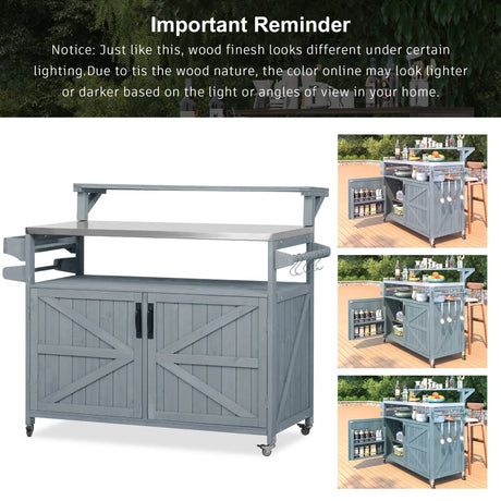 Outdoor Rolling Grill Cart With Raised Shelf Storage - Omega Lifestyles