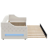 Twin XL Upholstered Linen Daybed With LED Trundle - Omega Lifestyles
