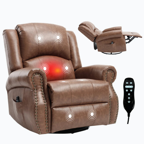 Heated Medium-Firm Massage Recliner Chair With Swivel - Omega Lifestyles